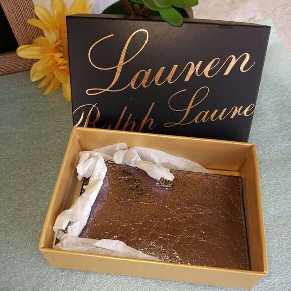 Lauren Ralph Lauren gunmetal crinkled metallic zip card case - Picture 1 of 8